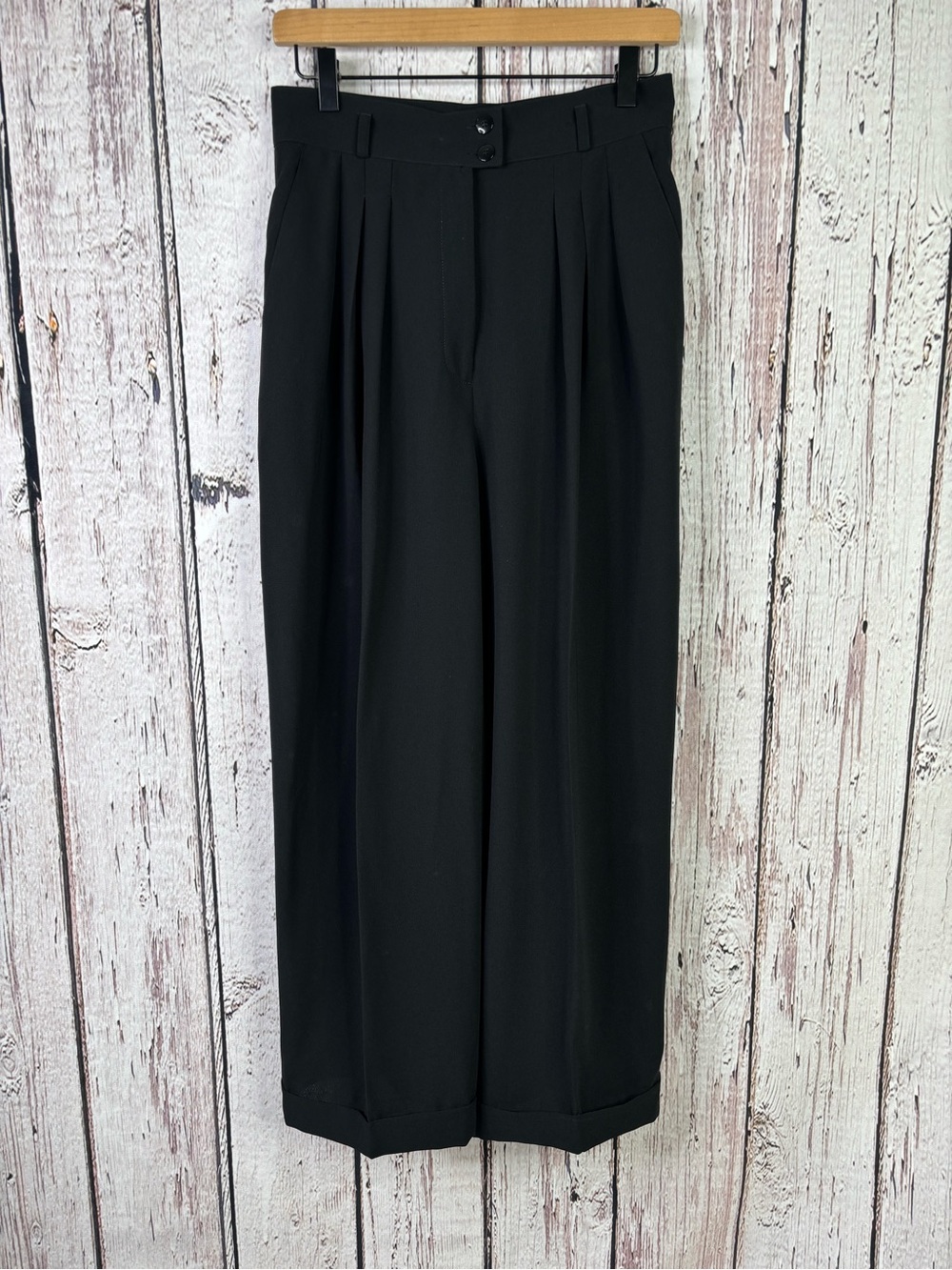 Vintage Rena Rowan for Saville Black Polyester Straight Leg Cuffed Pants Size 8*